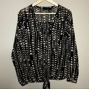 The Limited Black Tan Sheer Tie Front Blouse